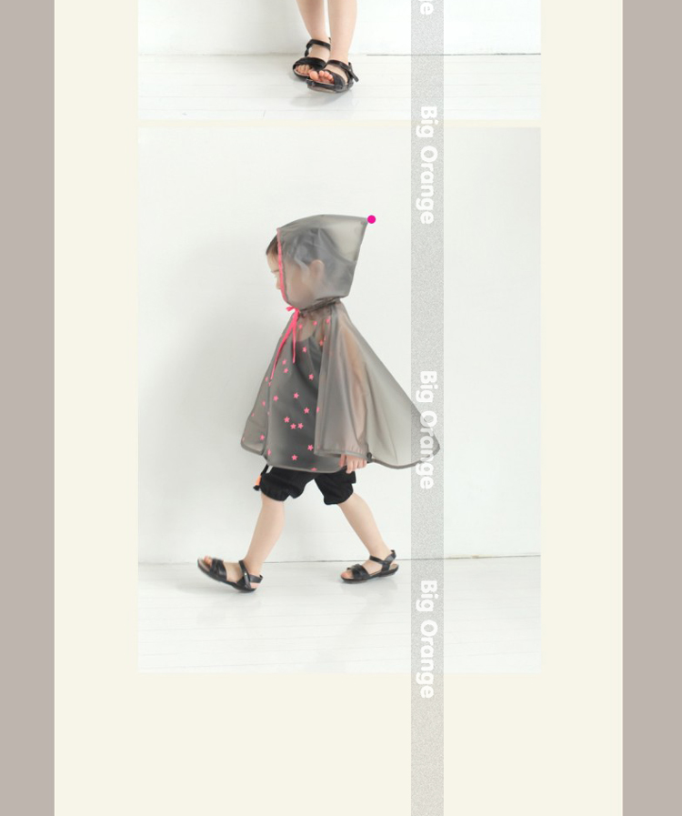 
                                                            大橘籽BigOrang韩版荧光黄星星可爱时尚婴幼儿园小学生儿童宝宝防水雨衣雨披风斗蓬雨衣大小男童女童 灰底黄星 M                