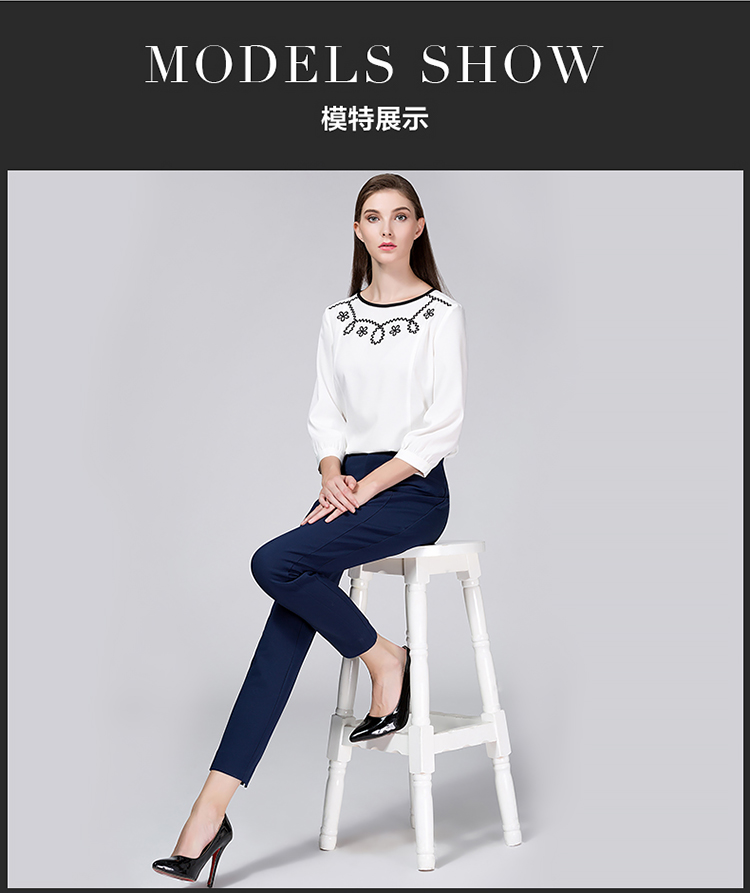 Ditto迪图2015秋装新品时尚绣花圆领长袖衬衫女TLCM106 米白色 XL