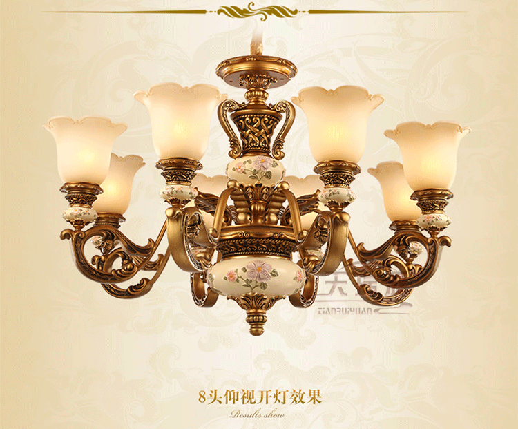 天瑞源欧式吊灯复古树脂客厅灯田园卧室灯餐厅艺术铁艺灯具简欧书房灯饰 三头朝上吊灯