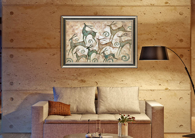 
                                        客厅装饰画餐厅挂画玄关壁画电视背景墙画横款发财鹿 PS黒银框 70*105                