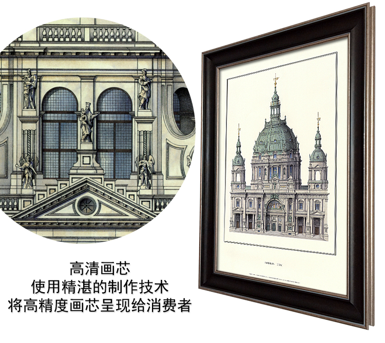 樘景 客厅古城堡装饰画 美式复古建筑挂画 客厅沙发背景墙三联画  现代乡村简约田园壁画 GE028-479欧洲古建筑FGH三款三联画 70X55CM