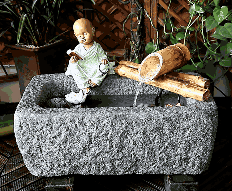 
                                        水磨坊 中式石磨石槽流水摆件 鱼缸喷泉家居流水生财树脂装饰品 风水景喷泉乔迁礼品 木架石槽                