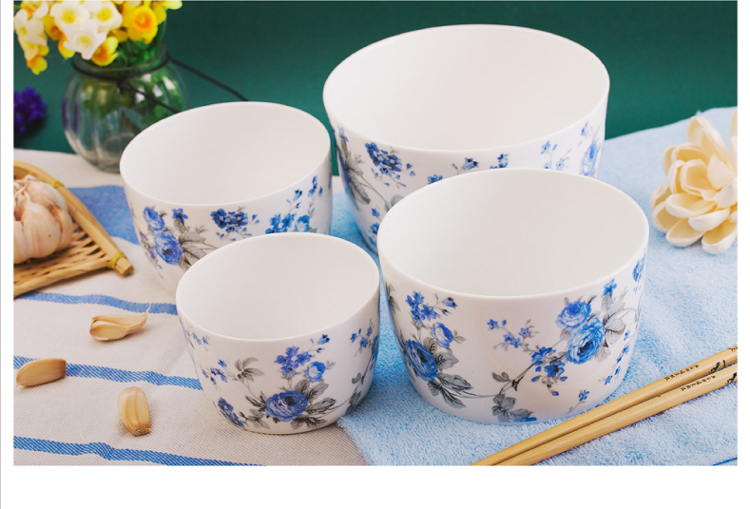 微波炉冰箱专用 韩式保鲜碗四件套 保鲜盒 四件套 密封 微波碗 陶瓷 便当盒 厨房餐具 蓝色妖姬