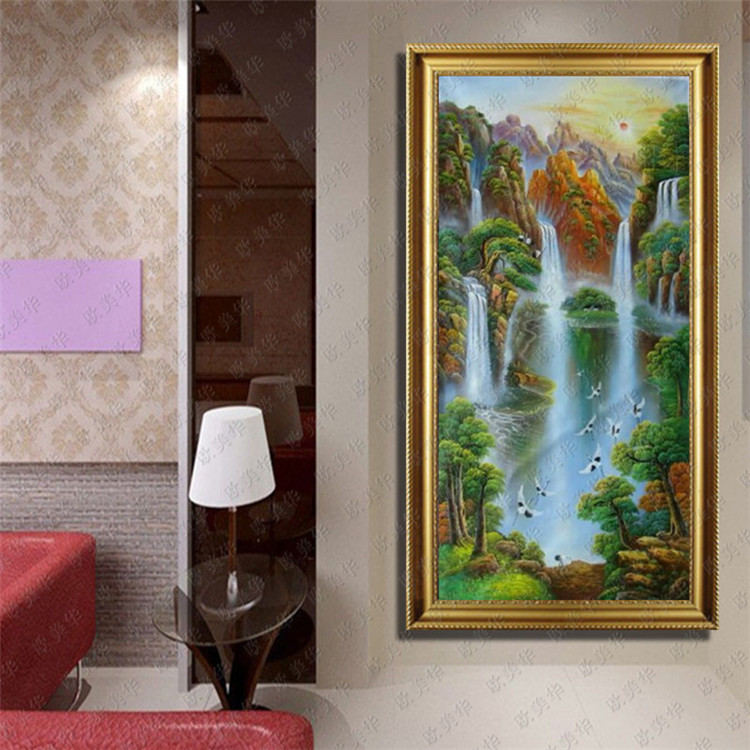 
                                        欧美华左右逢源聚宝盆油画 手绘风景山水油画 客厅装饰挂画壁画风水画 画心 50*110厘米                