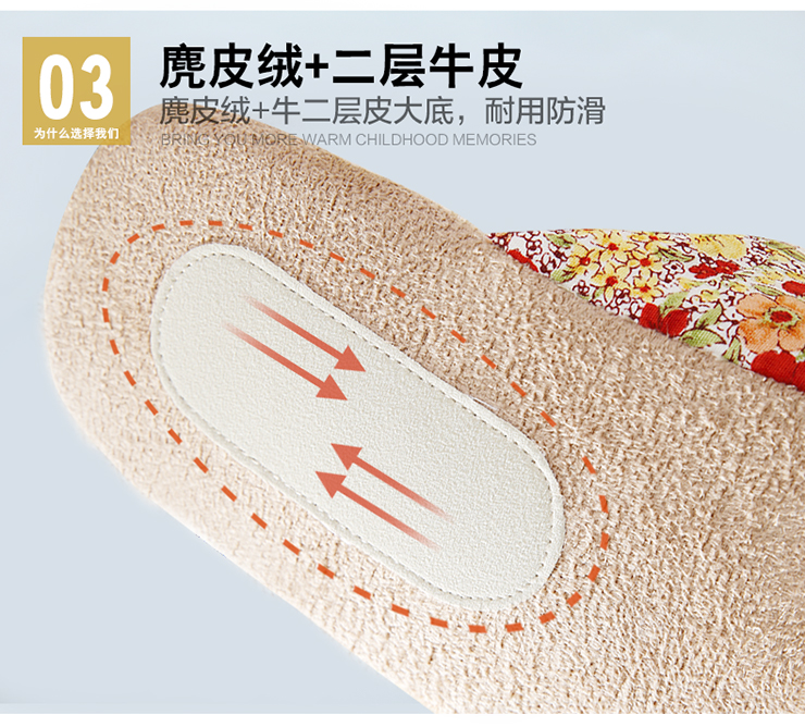 日本品牌秋冬家居拖鞋居家棉拖鞋 室内防滑地板拖鞋折叠拖鞋 黑色花朵