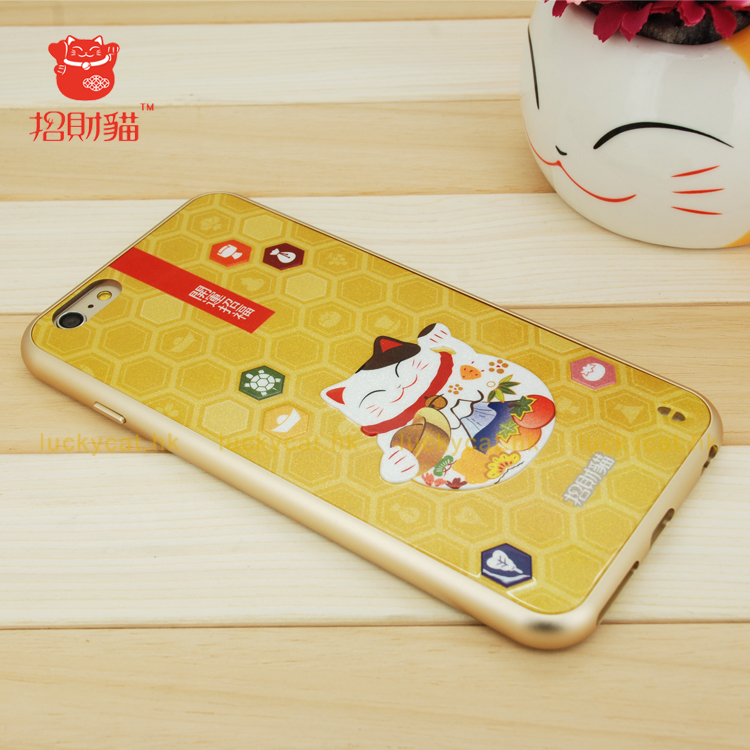 正品招财猫 3D闪粉 iPhone6 Plus 保护壳 苹果软壳 TPU带铝边 万福祈愿J12373K