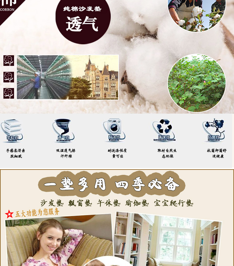 
                                        沁泰全棉沙发垫四季沙发套装防滑沙发坐垫椅垫 一枝独秀 70*70cm单条                