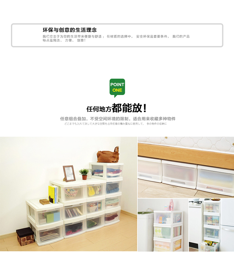 
                                        【2件8折】久梨沙 日式收纳柜多层抽屉式收纳箱 储物箱自由组合箱塑料衣物玩具整理箱 透明白色两层                