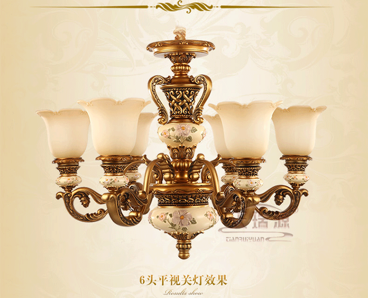 天瑞源欧式吊灯复古树脂客厅灯田园卧室灯餐厅艺术铁艺灯具简欧书房灯饰 三头朝上吊灯