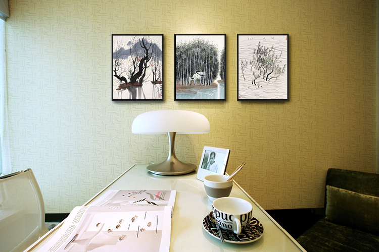 
                                        吴冠中作品组合 手绘油画现代简约中式风景 客厅拼套装饰画拼套画 印象斑斓 手绘油画+现代美学画框 60X90cmX3幅                