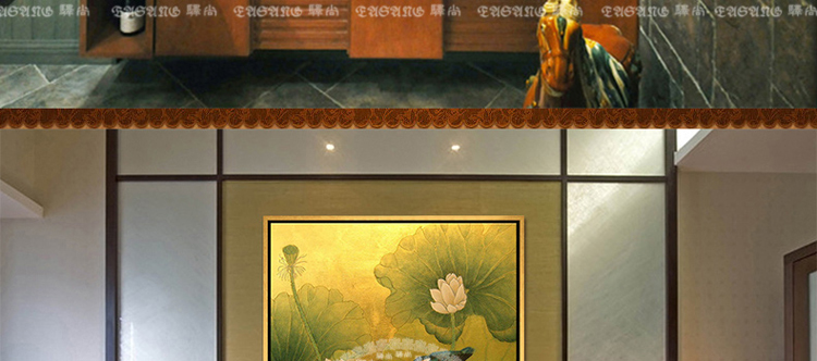 
                                        驿尚东南亚泰式油画手绘装饰画金箔画客厅玄关壁炉抽象画壁画挂画荷花荷叶画走廊喷绘画 黄色 90*90                
