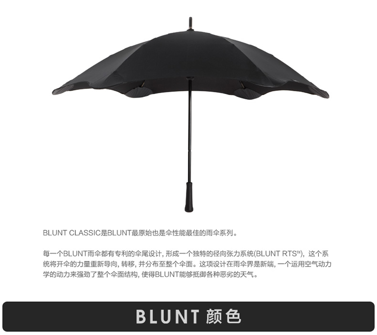 
                                        新西兰Blunt保兰特CLASSIC 车载晴雨伞 圆角时尚直柄伞 黑色                