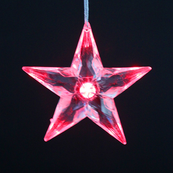 诺琪 9cm透明亚克力闪光LED五角星挂饰 圣诞树装饰挂件 橱窗店铺 节庆饰品