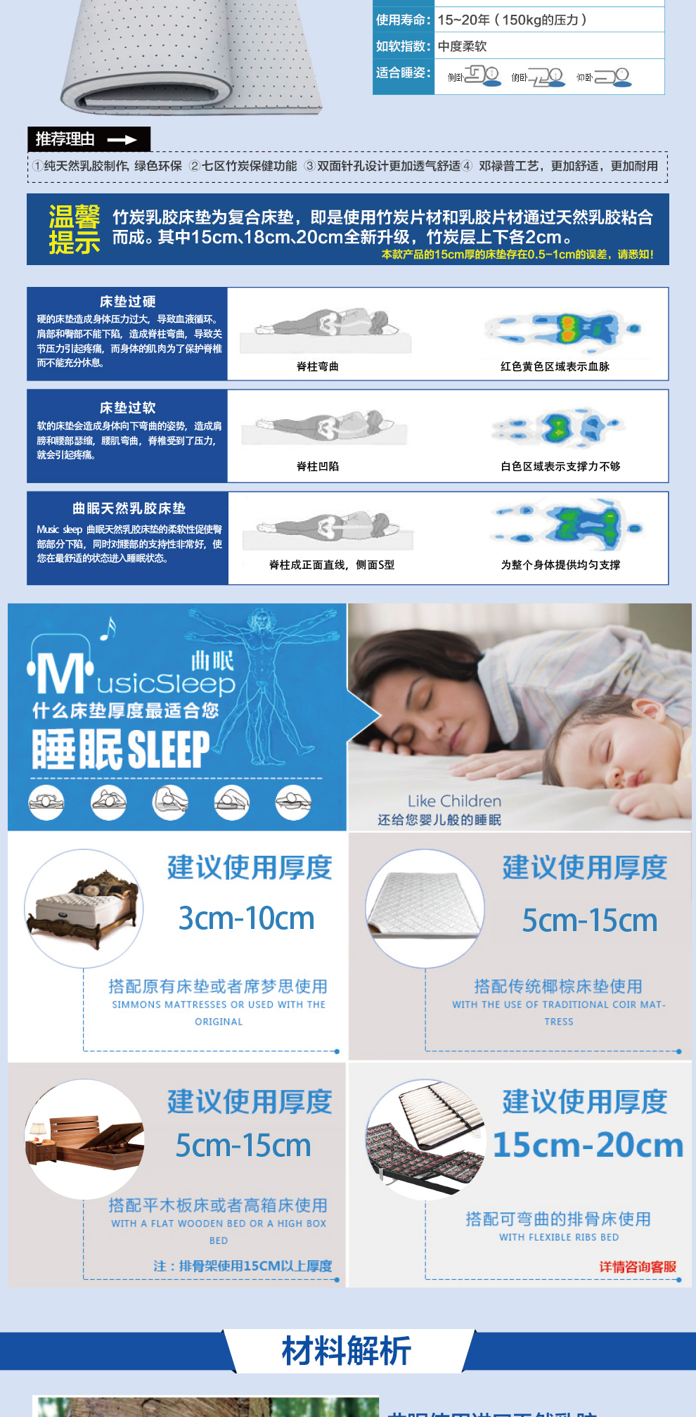 
                                        曲眠 天然乳胶床垫床褥竹炭床垫 席梦思床垫泰国进口 可折叠榻榻米垫 7.5cm厚(含内外套) 200cm*180cm                