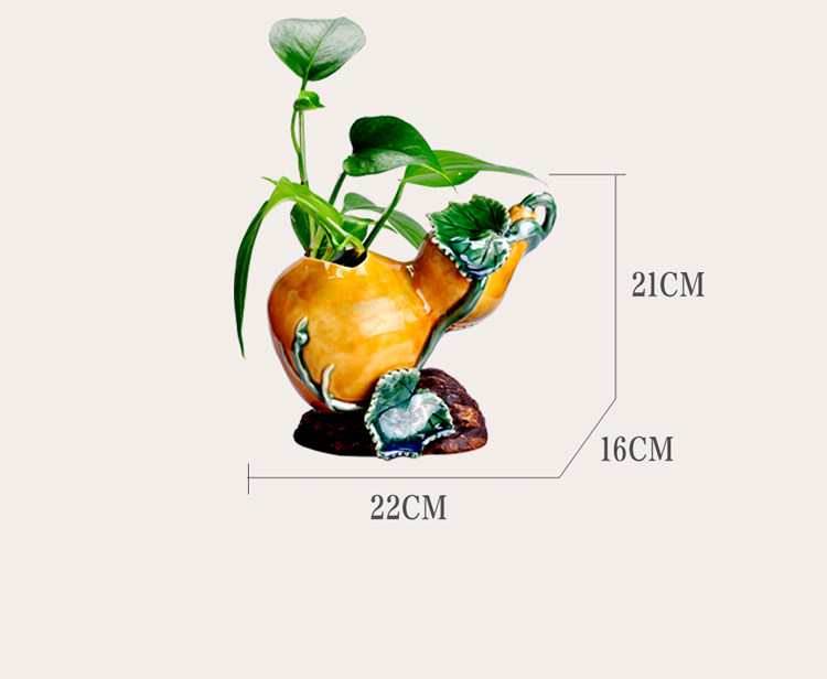 
                                                                                美陶 福禄葫芦创意陶瓷花瓶绿萝盆吉祥古典中国风店铺开业开运酒柜博古柜客厅家居电视柜茶几小摆件 22*16*21CM                