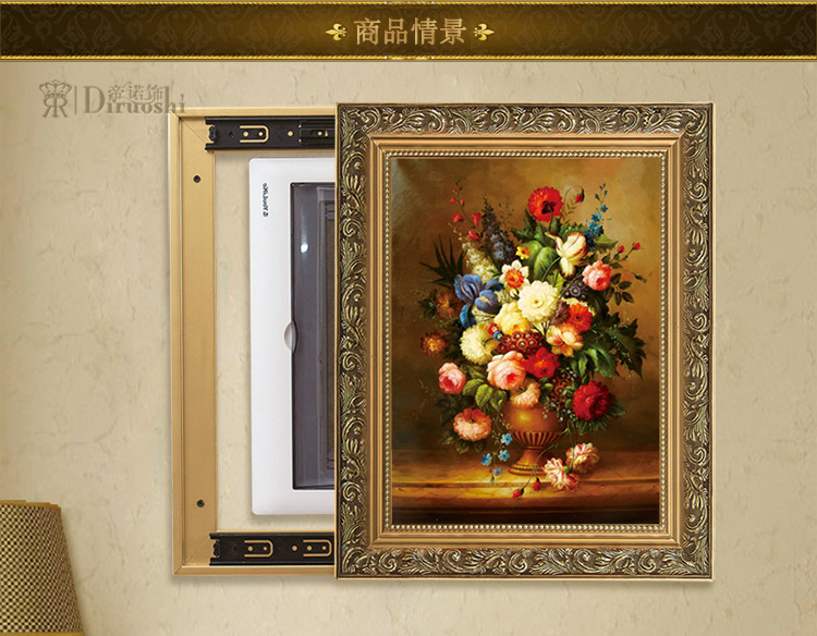 帝诺饰 欧式客厅装饰字画电表箱移动推拉装饰画墙壁电源开关挂画遮挡壁画有框仿真油画 HH0157 50*60(可挡40*50)