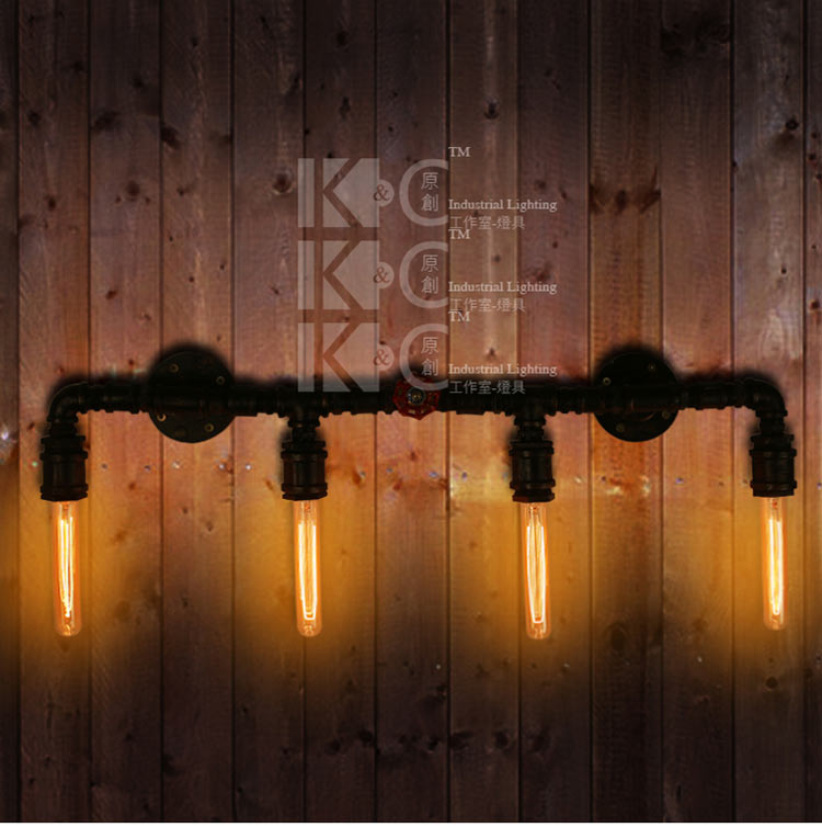 【KC灯具】复古工业仓库风水管创意壁灯咖啡厅酒吧个性装饰墙壁灯 4头-含小笛灯泡