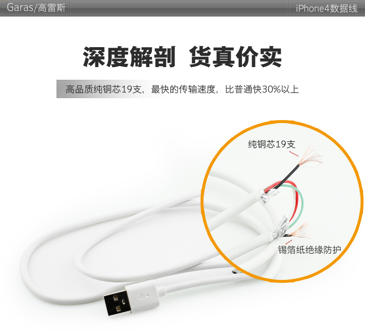GARAS\/高雷斯原装正品iphone4充电线苹果4S