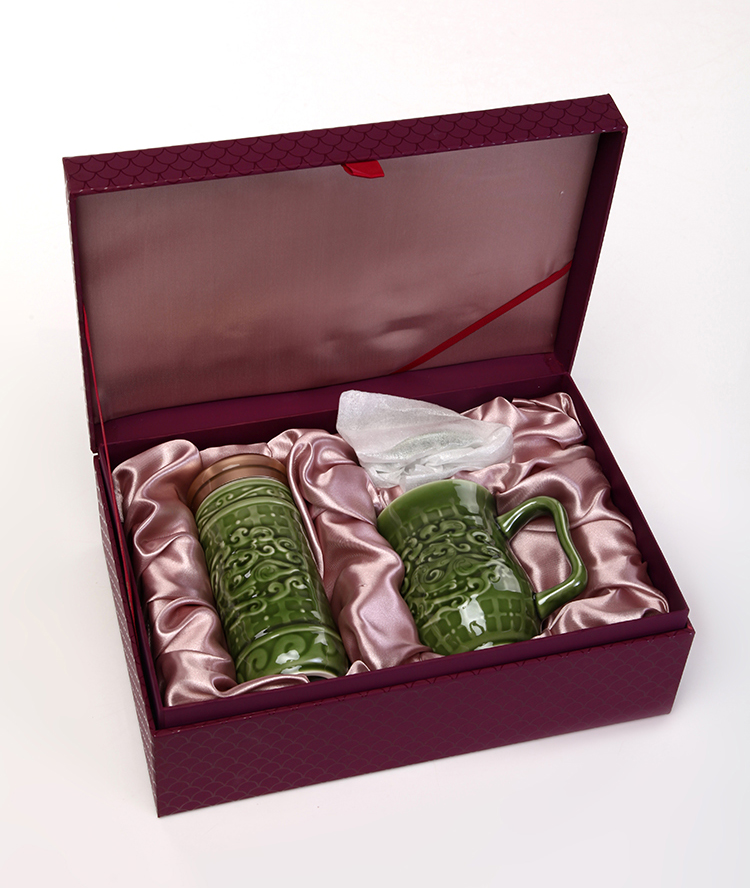 乾唐轩活瓷杯 势在必得礼盒套装 随手杯高脚杯 创意礼品 商务送礼 宝石蓝釉