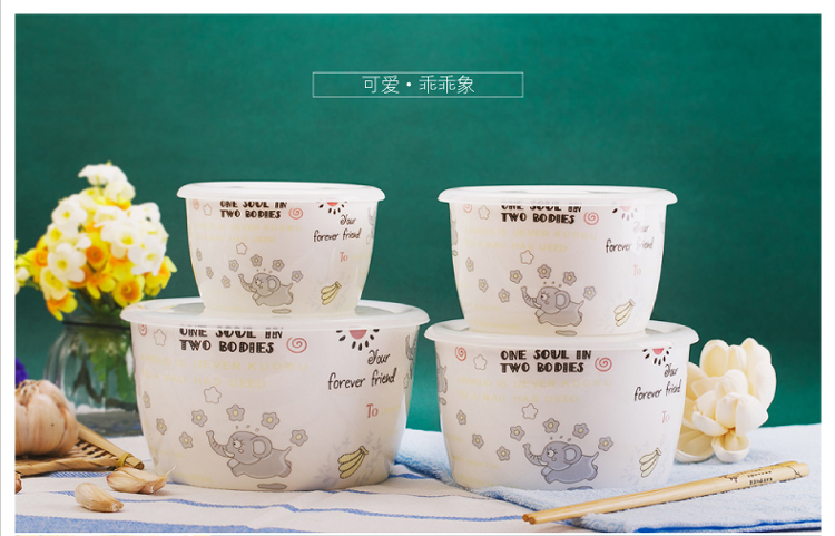 微波炉冰箱专用 韩式保鲜碗四件套 保鲜盒 四件套 密封 微波碗 陶瓷 便当盒 厨房餐具 蓝色妖姬