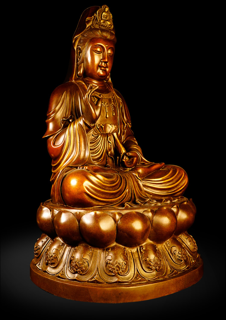
                                        慈风阁 精铜观音佛像摆件 居家装饰品摆设佛堂佛教用品鎏金净瓶观世音菩萨祈福 黄铜杨枝观音高26厘米                