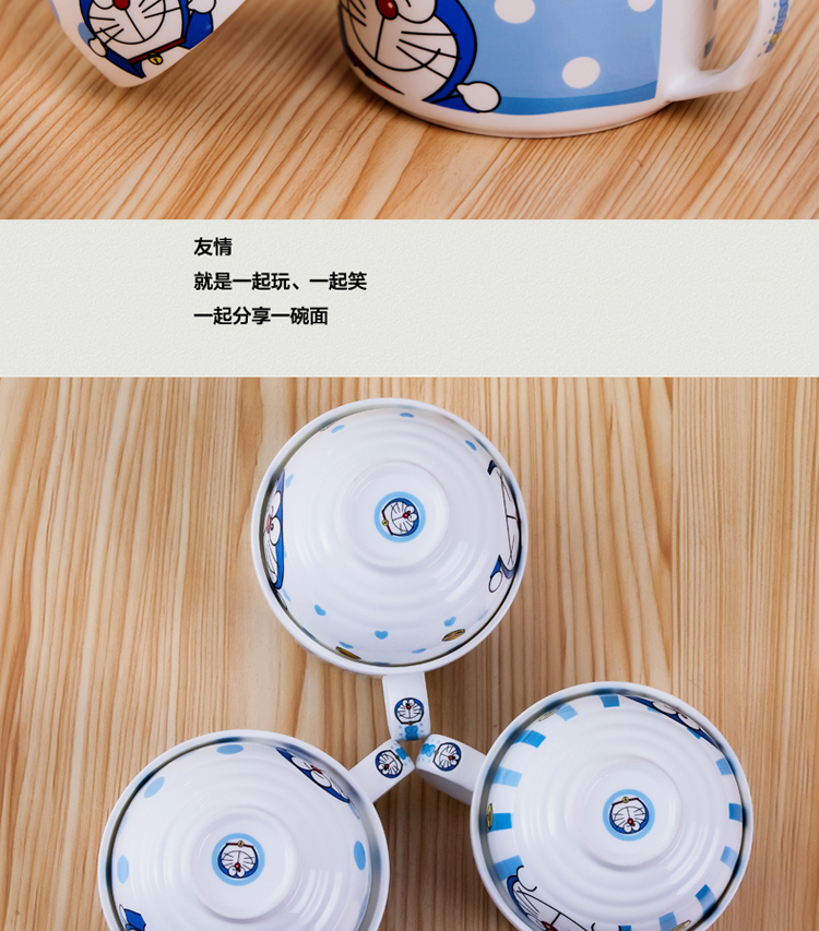 HelloKitty陶瓷泡面碗日式餐具创意可爱泡面杯汤碗套装大号带盖勺 哆啦a梦桃心