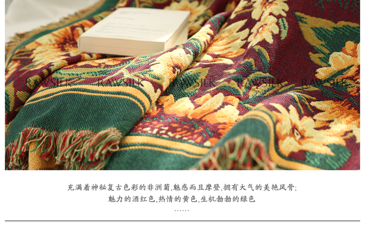 
                                        沙发巾全盖沙发垫沙发罩棉线防滑布艺靠背巾欧式花朵田园加厚 双面复古非洲菊 230*250cm                