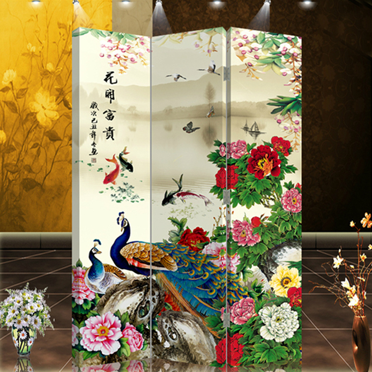 防水防透免安装中式双面艺术屏风改善风水墙文化墙玄关隔断会所办公室酒店隔断折屏古典现代风格3 021 3扇框架款