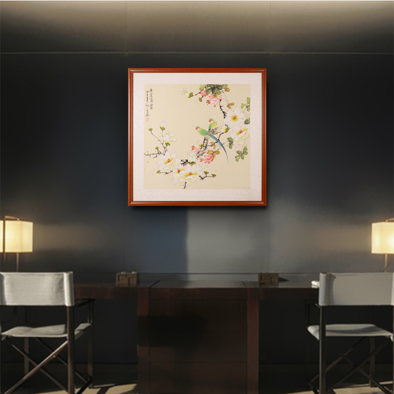 三林堂 装饰字画国画花鸟画工笔画 餐厅玄关床头双联画装饰画 现代花鸟手工画 框和画芯