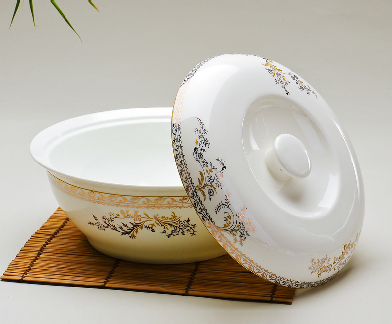 骨瓷大汤碗 汤锅 天鹅湖 金边 9英寸带盖品锅 景德镇陶瓷器 汤盆 9寸汤碗
