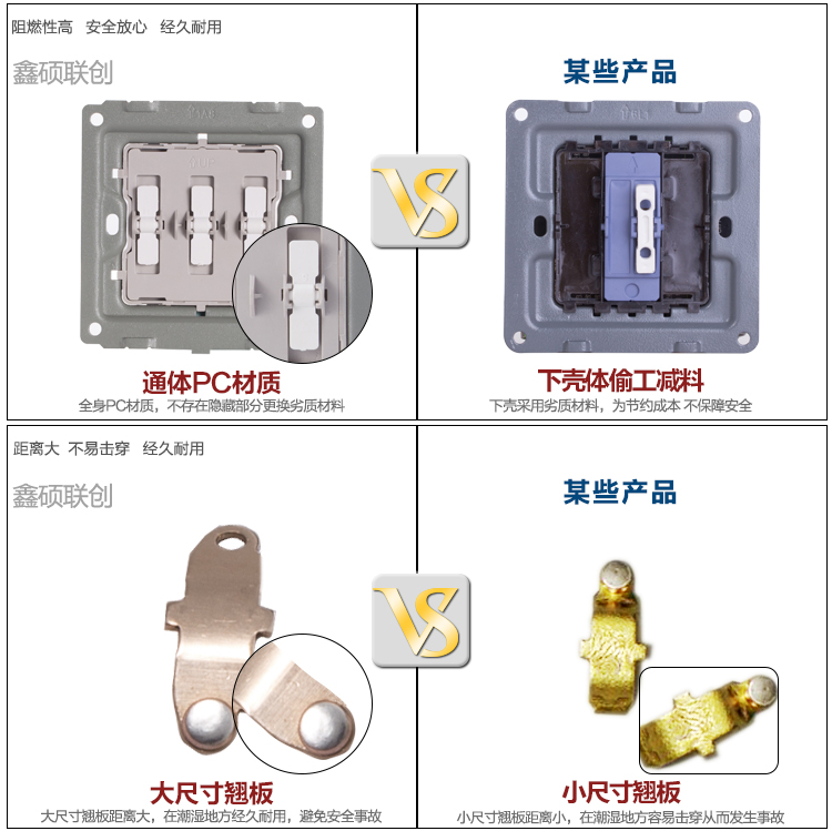 鑫硕联创开关插座面板 三开双控S85拉丝家装系列三联双控 香槟金K302
