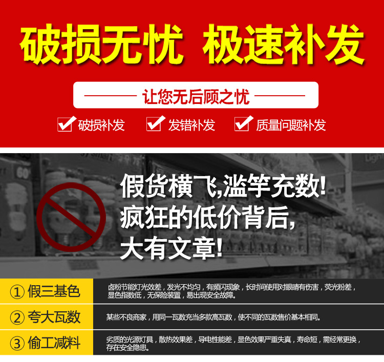格润莱特 15W节能灯泡HS E27大螺口灯头白光 三基色筒灯护眼台灯吊灯餐厅灯适用