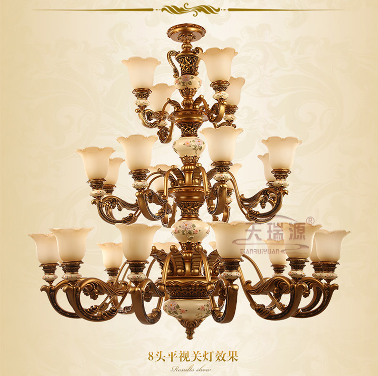 天瑞源 三层欧式大吊灯复式楼梯灯具复古别墅大堂树脂灯饰酒店工程