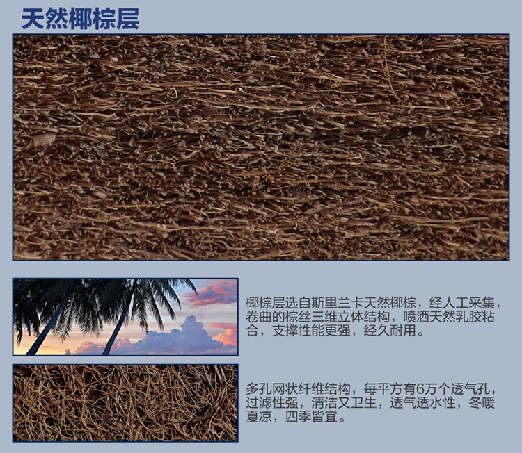 
                                        曲眠 椰棕乳胶床垫 进口斯里兰卡椰棕床垫 棕垫席梦思床垫  软硬可定做 6cm厚(含内外套) 190cm*150cm                