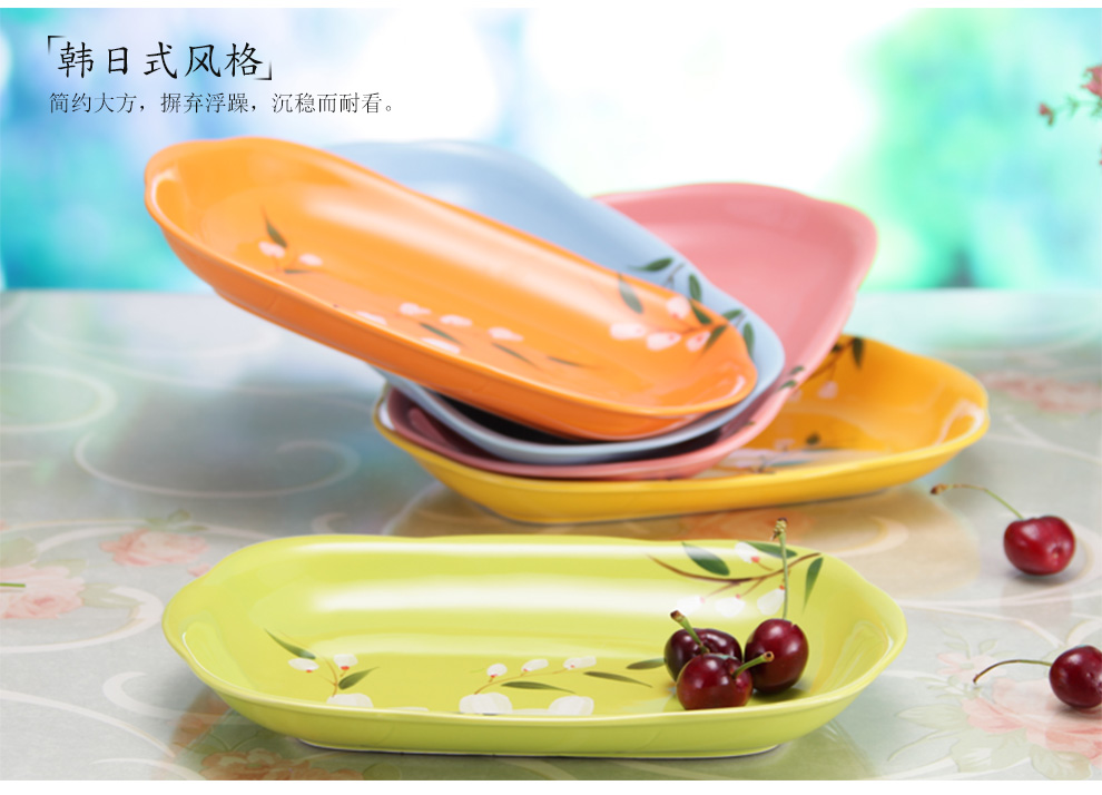 
                                                            家用菜盘子陶瓷鱼盘大号菜盘深盘汤盘创意餐盘釉下彩手绘陶瓷异形长方盘日式蒸鱼盘子套装饺子盘可微波炉适用 湖水蓝                