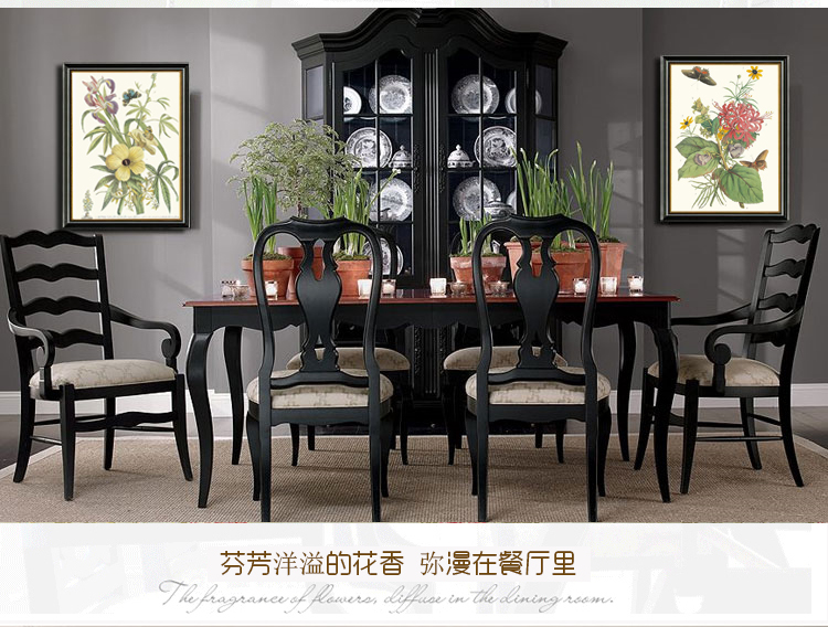 有家装饰画客厅餐厅三联挂画美式乡村蝴蝶小清新植物花卉卧室有框画 B款单幅 高70*宽55cm实木框装裱