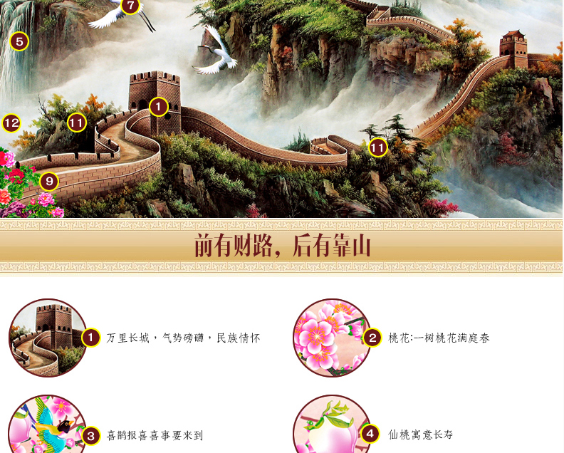 
                                                            十字绣客厅新款万里长城 江山如画大幅山水风景画棉线丝线满绣印花刺绣 3股线绣11CT大版棉线印花尺寸194X125CM                