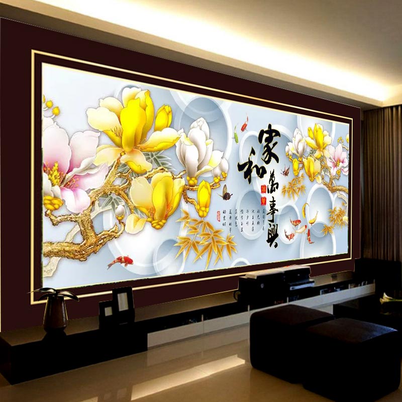 皇室珍品蒙娜丽莎客厅十字绣新款家和万事兴花开富贵玉兰花花卉大幅系列精准印花十字绣 加大版9CT丝线印花 4股绣 2.3米