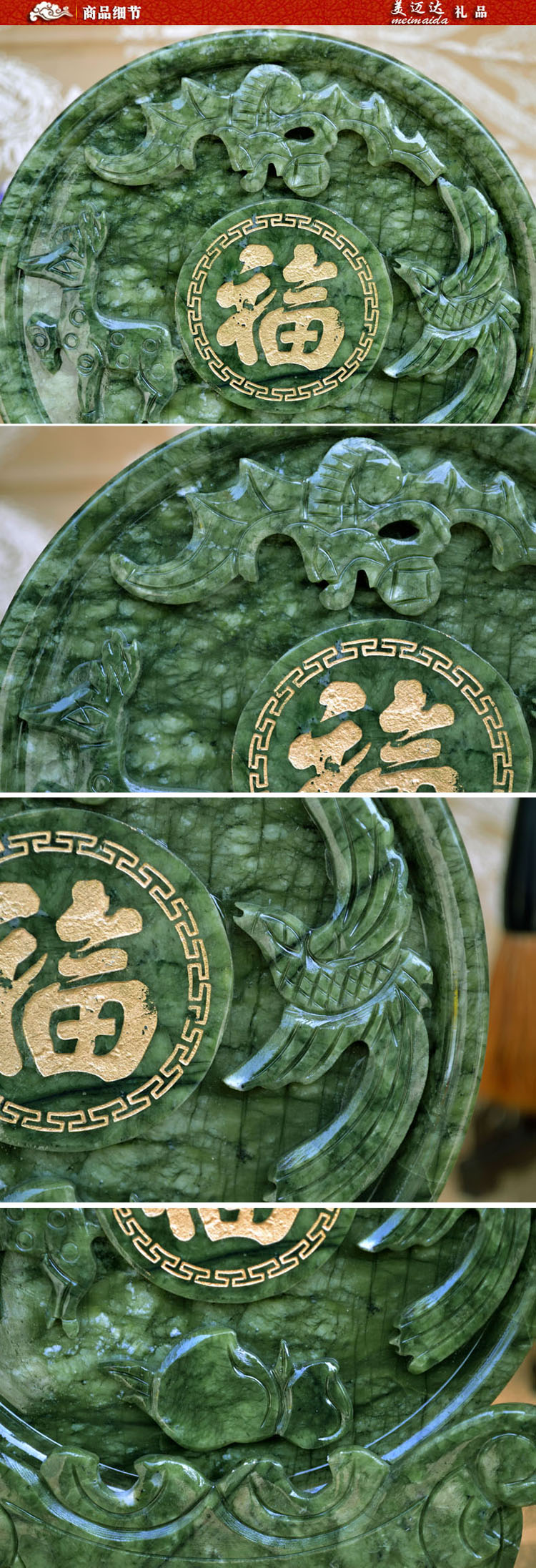 岫玉坐盘看盘 现代中式办公室桌面书房摆件 乔迁工艺礼品家居装饰摆设 