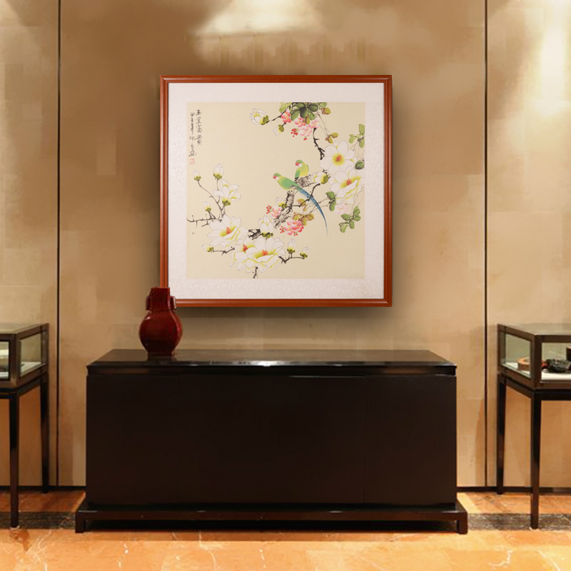 三林堂 装饰字画国画花鸟画工笔画 餐厅玄关床头双联画装饰画 现代花鸟手工画 框和画芯
