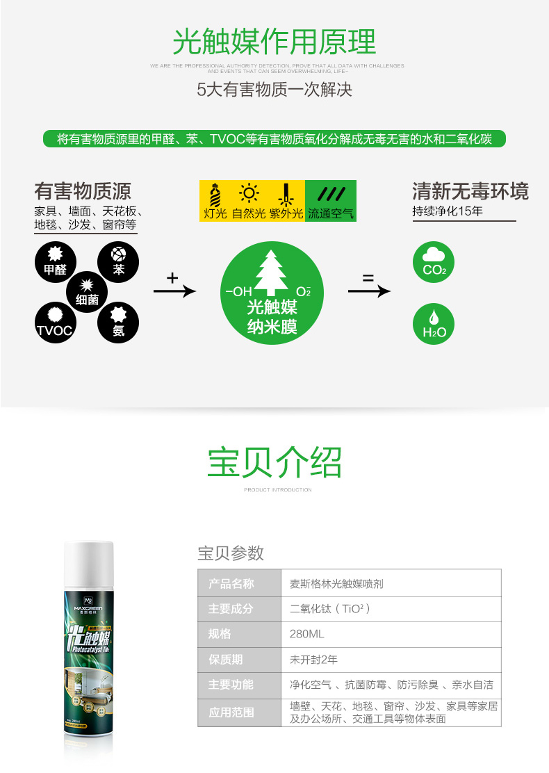 麦斯格林 纳米光触媒甲醛清除剂强力型新房装修除味除甲醛喷剂去甲醛喷剂去除甲醛捕捉剂净化甲醛