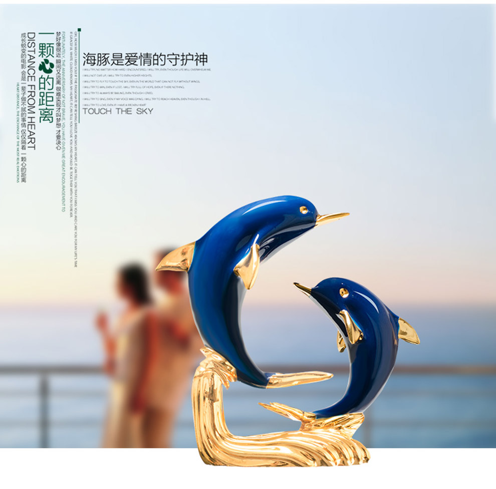 
                                                                                勿忘客 装饰品摆件 现代家居工艺品礼品 情侣海豚客厅电视柜办公室桌面摆设 HT 海豚摆件 银色吉祥 高约23厘米                