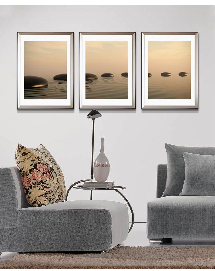 第七日seventh day客厅沙发背景墙装饰画卧室床头画三联画现代简约餐厅挂画 心观天下 三角银色框三幅一套 50*70