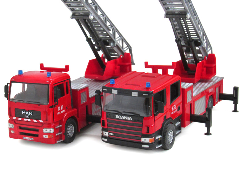 俊基消防车儿童玩具车1:32大型云梯车合金车模工程车119救火车汽车