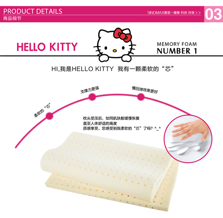 香港赛诺HelloKitty小童喵记忆绵双层枕芯 凯蒂猫正版授权学生枕儿童记忆枕头颈椎枕枕 粉红色