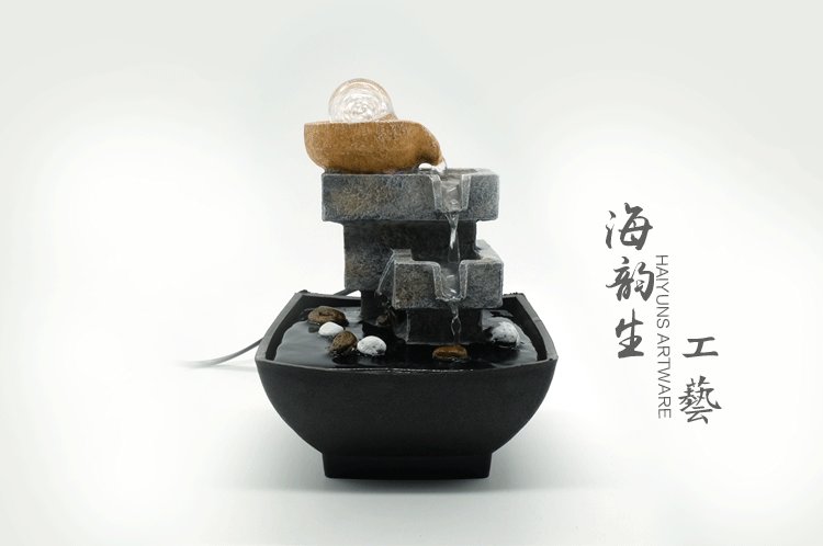 
                                        海韵生 客厅办公室流水摆件 工艺品陶瓷摆件树脂家居摆件创意礼品风水摆件加湿器 石来运转                