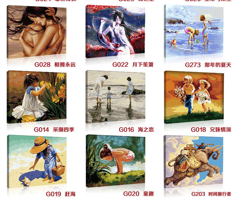 维佳/WIKEA diy手绘数字油画 客厅风景花卉动漫人物大幅手绘装饰画 G234梵高-向日葵 40*50订好内框