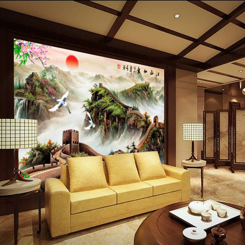 
                                                            十字绣客厅新款万里长城 江山如画大幅山水风景画棉线丝线满绣印花刺绣 3股线绣11CT大版棉线印花尺寸194X125CM                