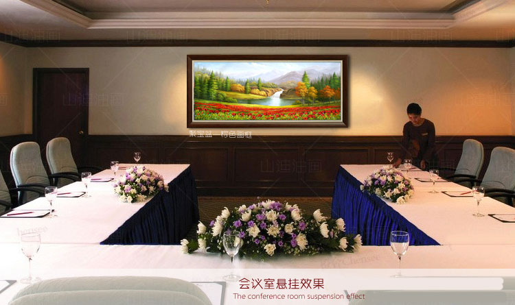 
                                        山迪 手绘油画客厅装饰画办公室书房山水风景风水画壁画挂画 聚宝盆 香槟色实木框136X76cm                