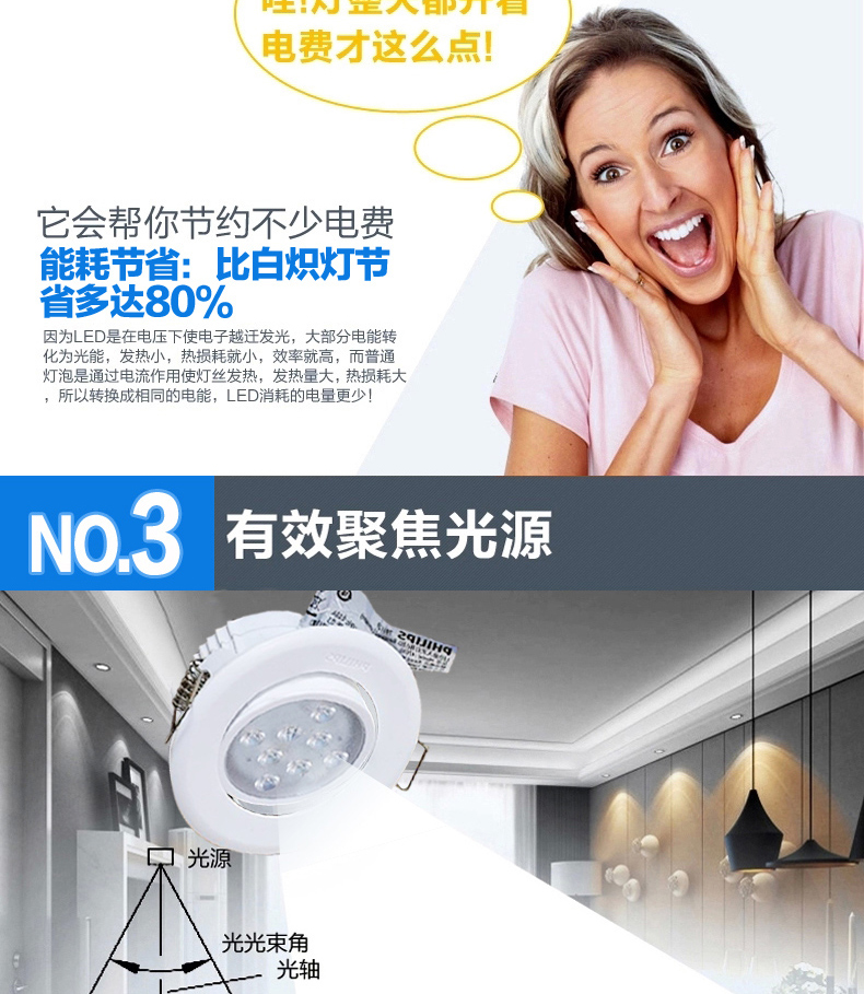 飞利浦射灯 过道灯筒灯全套牛眼灯嵌入式天花灯LED闪熠二代3W2700K
